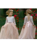 Ivory Lace Blush Pink Tulle V Back Wedding Flower Girl Dress